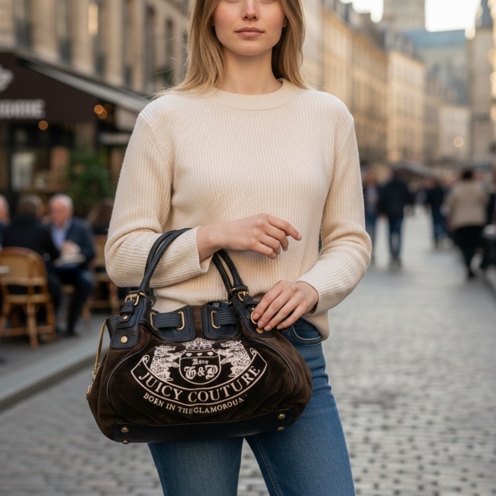 Juicy Couture Vintage Couture Daydreamer Bag Scottie Dog Brown Velour
